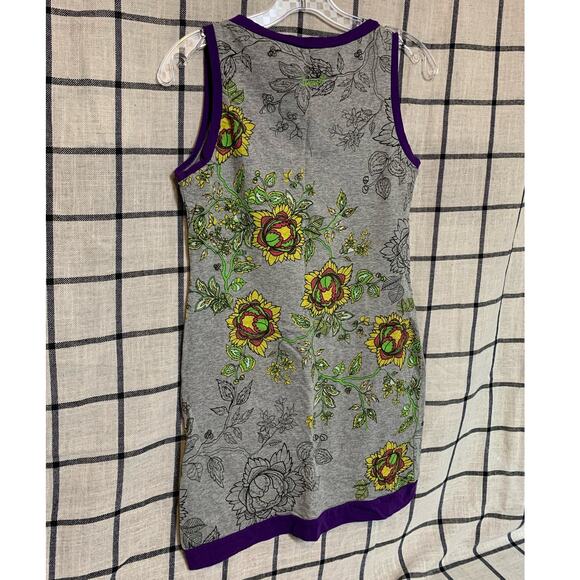 Women's Mini Tank Dress by Smash Size SM Gray With Purple Trim & Floral Design - Picture 4 of 11